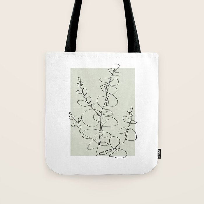 Botanical Line Art 1, Neutral Sage Green Minimalist Modern Art by Synplus Tote Bag Gallery Image 1