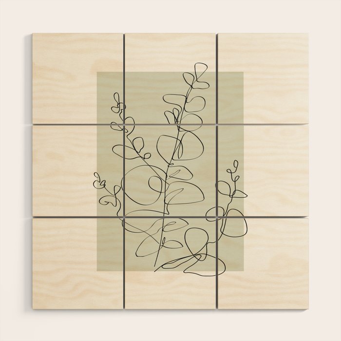 Botanical Line Art 1, Neutral Sage Green Minimalist Modern Art by Synplus Wood Wall Art Gallery Image 1