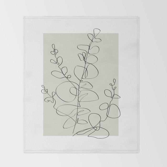 Botanical Line Art 1, Neutral Sage Green Minimalist Modern Art by Synplus Throw Blanket Gallery Image 2