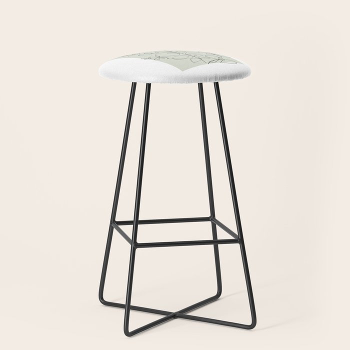 Botanical Line Art 1, Neutral Sage Green Minimalist Modern Art by Synplus Stool Gallery Image 1