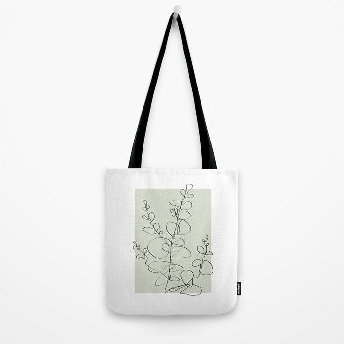 Botanical Line Art 1, Neutral Sage Green Minimalist Modern Art by Synplus Tote Bag Gallery Image 2