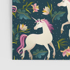 Unicorns on a dark background with a fairy forest Poster Gallery Image 3
