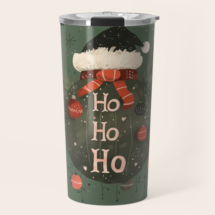 Festive Ho Ho Ho Bauble Green  Travel Mug Gallery Image 1