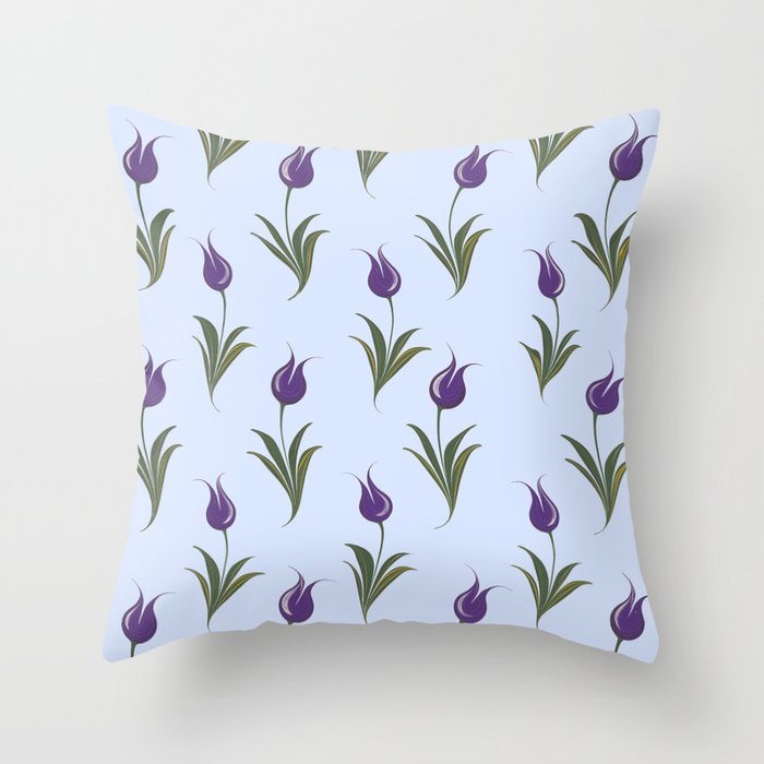 Turkish Ebru - Purple Tulip Throw Pillow Gallery Image 1