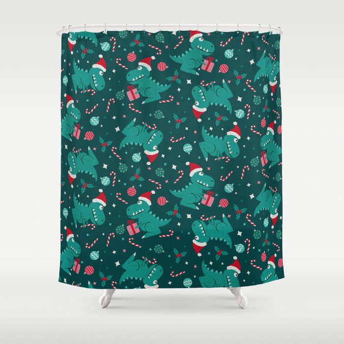 Christmas Dinosaurs Dinos Dinosaur Shower Curtain Gallery Image 1