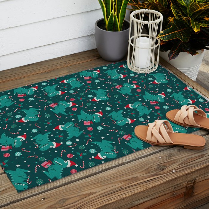 Christmas Dinosaurs Dinos Dinosaur Outdoor Rug Gallery Image 2