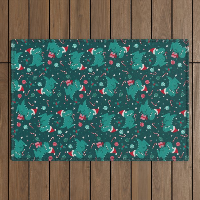 Christmas Dinosaurs Dinos Dinosaur Outdoor Rug Gallery Image 1