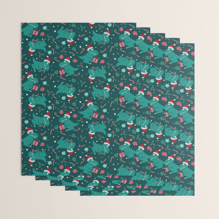 Christmas Dinosaurs Dinos Dinosaur Wrapping Paper Gallery Image 3