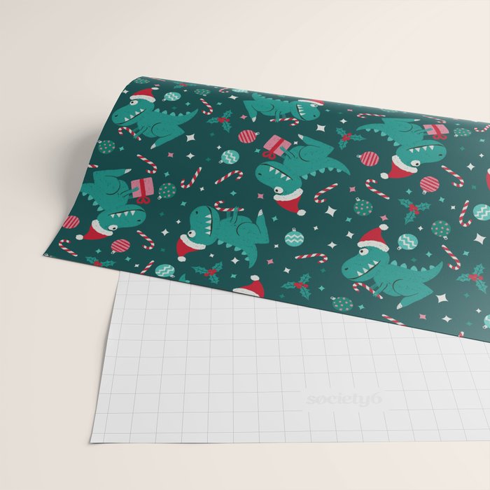 Christmas Dinosaurs Dinos Dinosaur Wrapping Paper Gallery Image 2