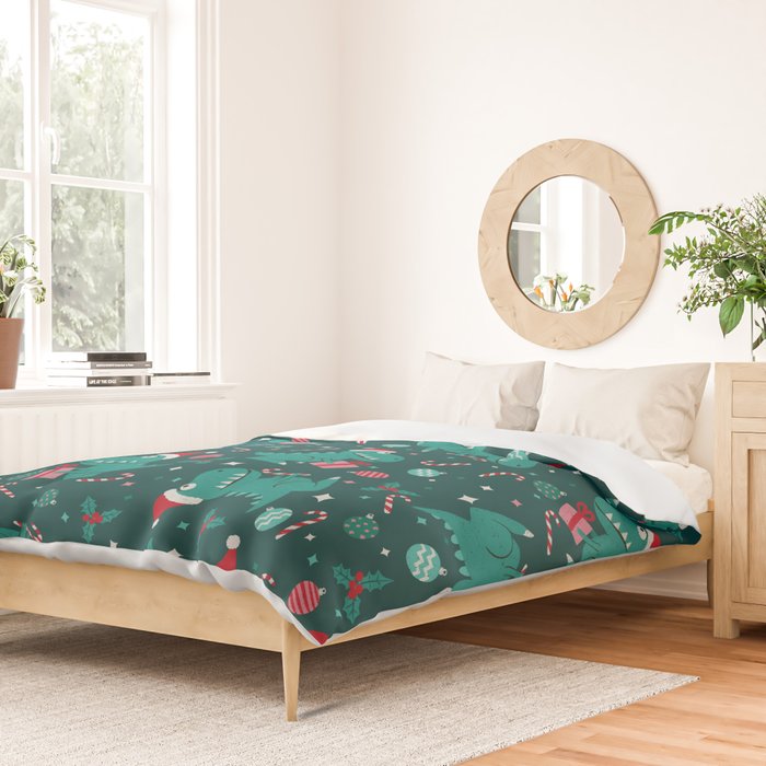 Christmas Dinosaurs Dinos Dinosaur Duvet Cover Gallery Image 2