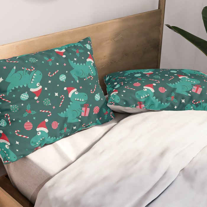 Christmas Dinosaurs Dinos Dinosaur Pillow Sham Gallery Image 2