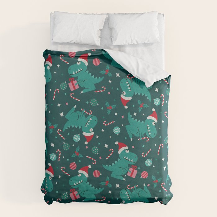 Christmas Dinosaurs Dinos Dinosaur Duvet Cover Gallery Image 1