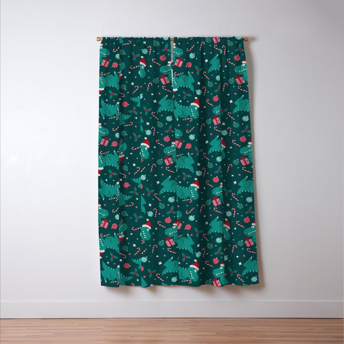 Christmas Dinosaurs Dinos Dinosaur Window Curtain Gallery Image 3