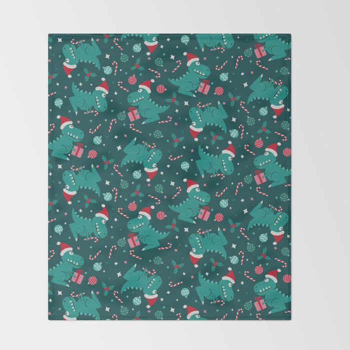 Christmas Dinosaurs Dinos Dinosaur Throw Blanket Gallery Image 2