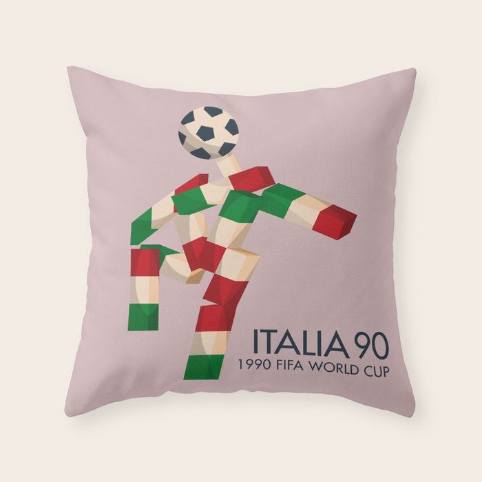 Vintage World Cup poster, Ciao, Italia 90 mascot, old football print Throw Pillow Gallery Image 6