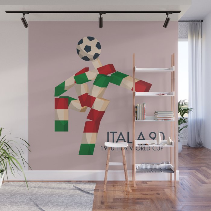 Vintage World Cup poster, Ciao, Italia 90 mascot, old football print Wall Mural