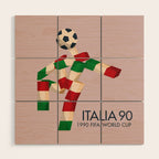 Vintage World Cup poster, Ciao, Italia 90 mascot, old football print Wood Wall Art Gallery Image 1