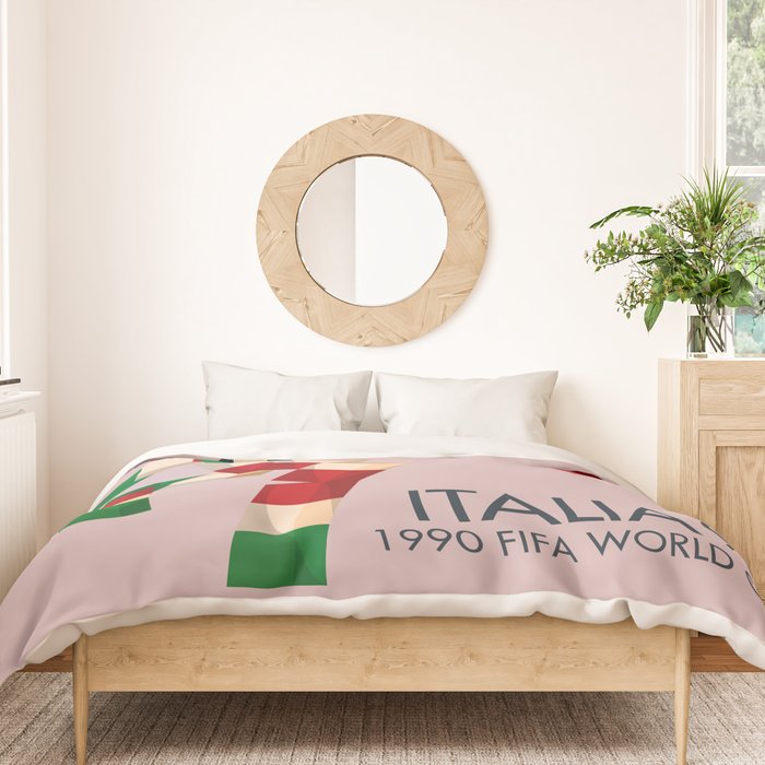 Vintage World Cup poster, Ciao, Italia 90 mascot, old football print Duvet Cover Gallery Image 3
