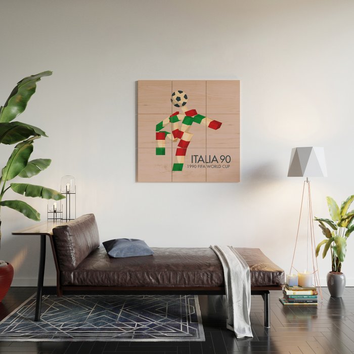 Vintage World Cup poster, Ciao, Italia 90 mascot, old football print Wood Wall Art Gallery Image 2