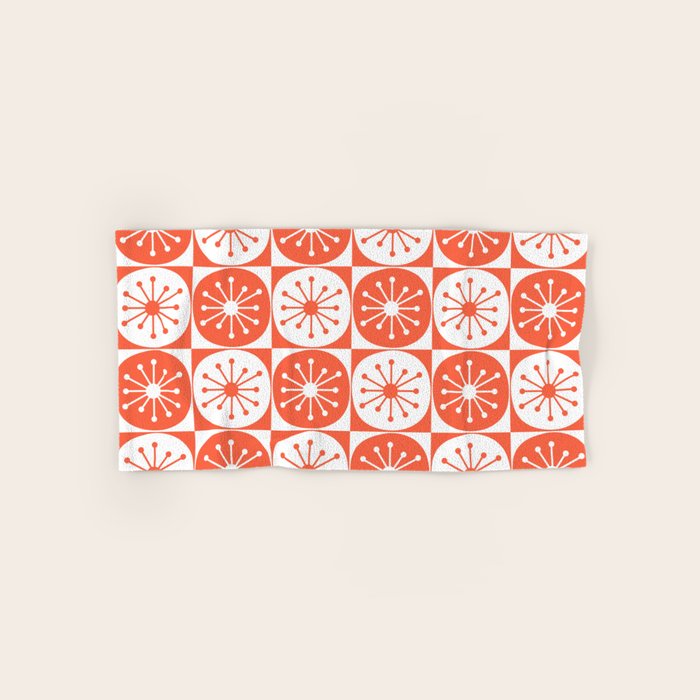 Mid Century Modern Atomic Dots Retro Orange Checkered Pattern Bath Towel Gallery Image 1