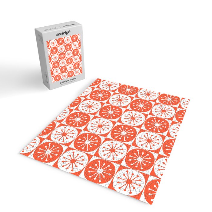 Mid Century Modern Atomic Dots Retro Orange Checkered Pattern Jigsaw Puzzle Gallery Image 2