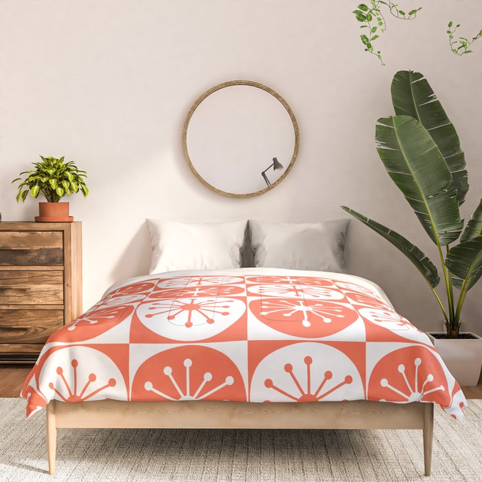 Mid Century Modern Atomic Dots Retro Orange Checkered Pattern Comforter Gallery Image 3