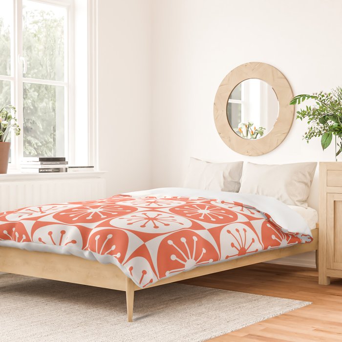 Mid Century Modern Atomic Dots Retro Orange Checkered Pattern Duvet Cover Gallery Image 2