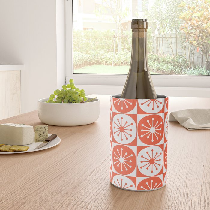Mid Century Modern Atomic Dots Retro Orange Checkered Pattern Wine Chiller Gallery Image 4
