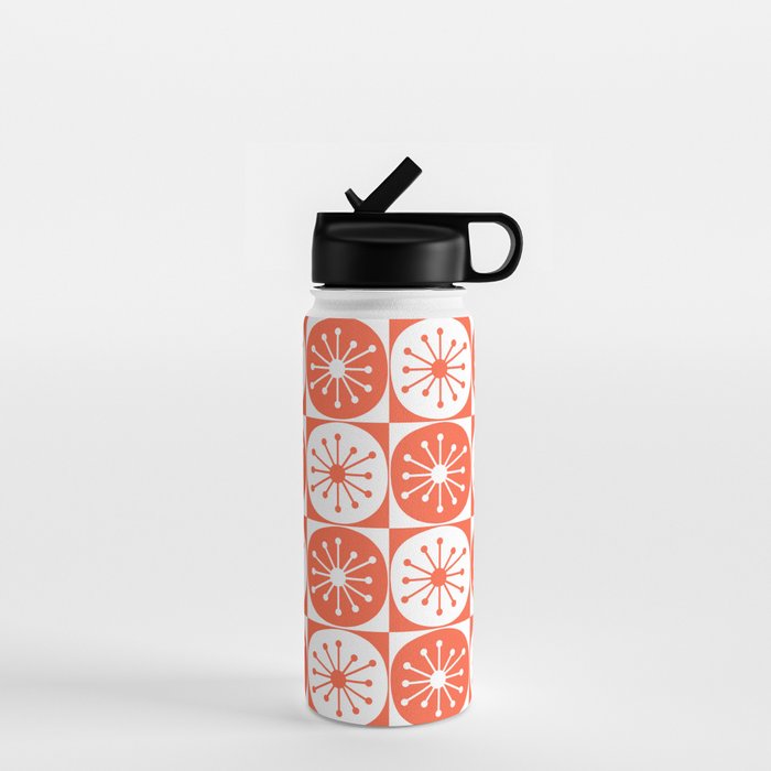 Mid Century Modern Atomic Dots Retro Orange Checkered Pattern Water Bottle Gallery Image 1