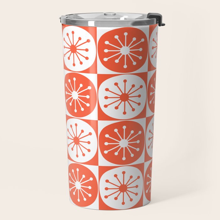 Mid Century Modern Atomic Dots Retro Orange Checkered Pattern Travel Mug Gallery Image 2
