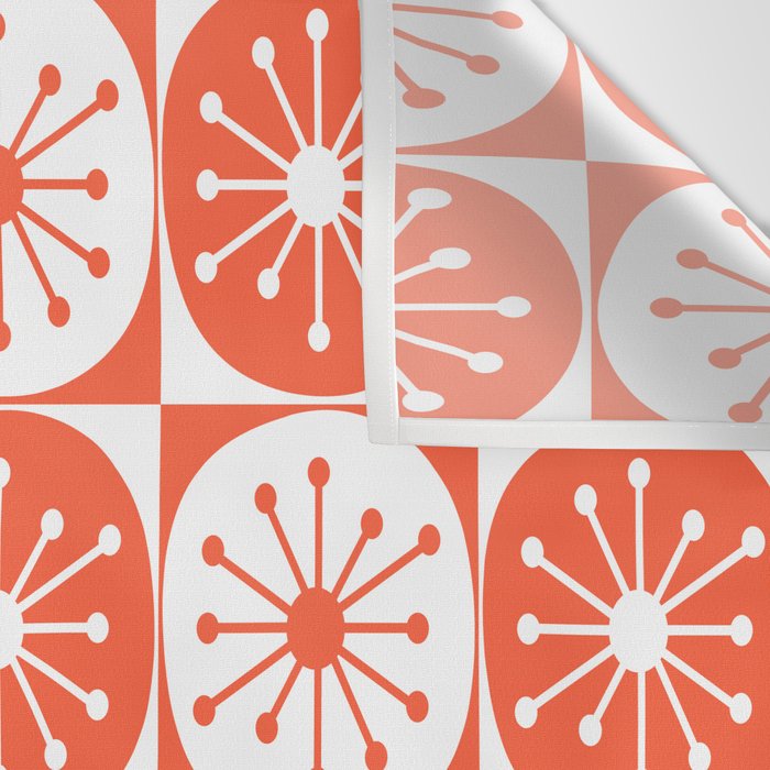 Mid Century Modern Atomic Dots Retro Orange Checkered Pattern Wall Tapestry Gallery Image 3