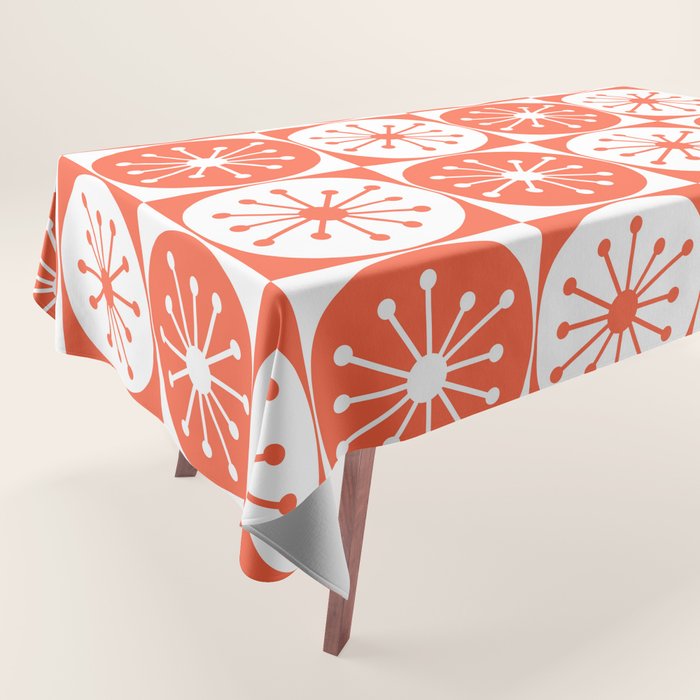 Mid Century Modern Atomic Dots Retro Orange Checkered Pattern Tablecloth Gallery Image 1