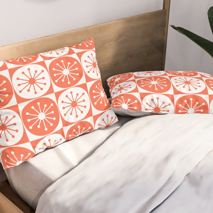 Mid Century Modern Atomic Dots Retro Orange Checkered Pattern Pillow Sham Gallery Image 2