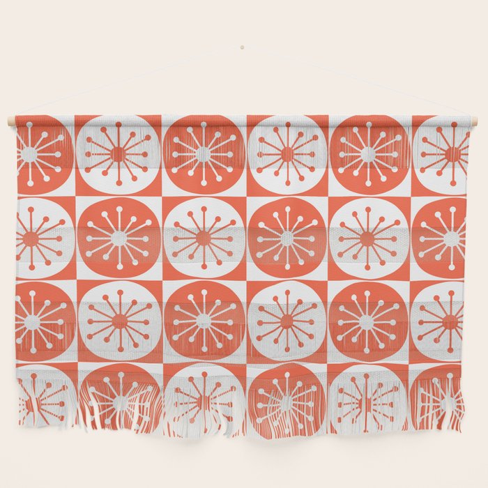 Mid Century Modern Atomic Dots Retro Orange Checkered Pattern Wall Hanging Gallery Image 1