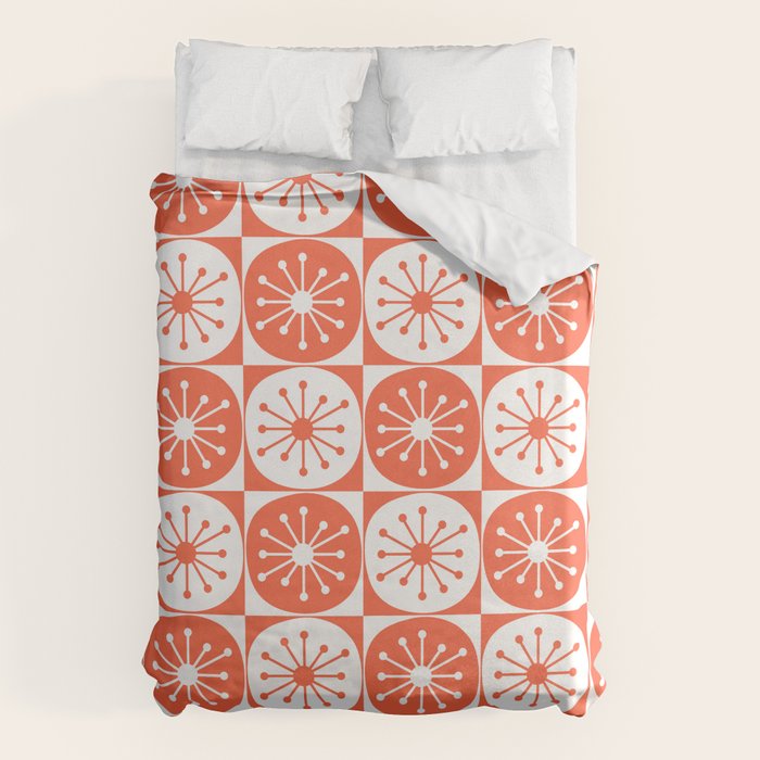 Mid Century Modern Atomic Dots Retro Orange Checkered Pattern Duvet Cover Gallery Image 6