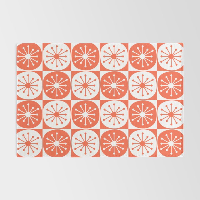 Mid Century Modern Atomic Dots Retro Orange Checkered Pattern Rug Gallery Image 2