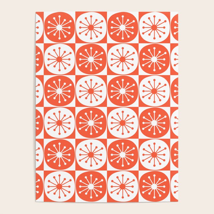 Mid Century Modern Atomic Dots Retro Orange Checkered Pattern Poster Gallery Image 1