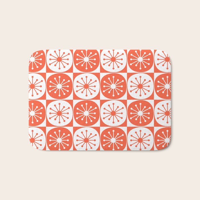 Mid Century Modern Atomic Dots Retro Orange Checkered Pattern Bath Mat Gallery Image 1