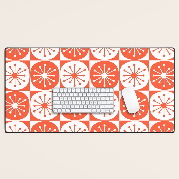 Mid Century Modern Atomic Dots Retro Orange Checkered Pattern Desk Mat Gallery Image 1