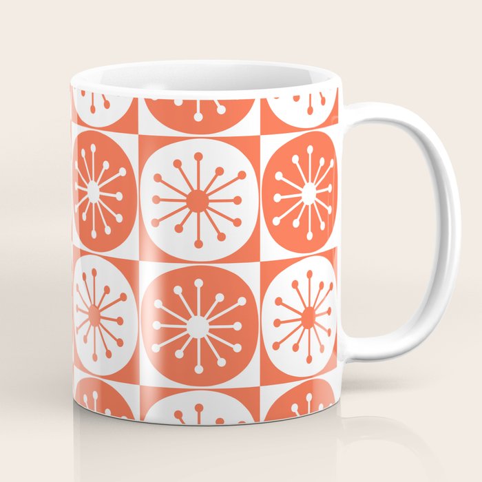 Mid Century Modern Atomic Dots Retro Orange Checkered Pattern Coffee Mug Gallery Image 1
