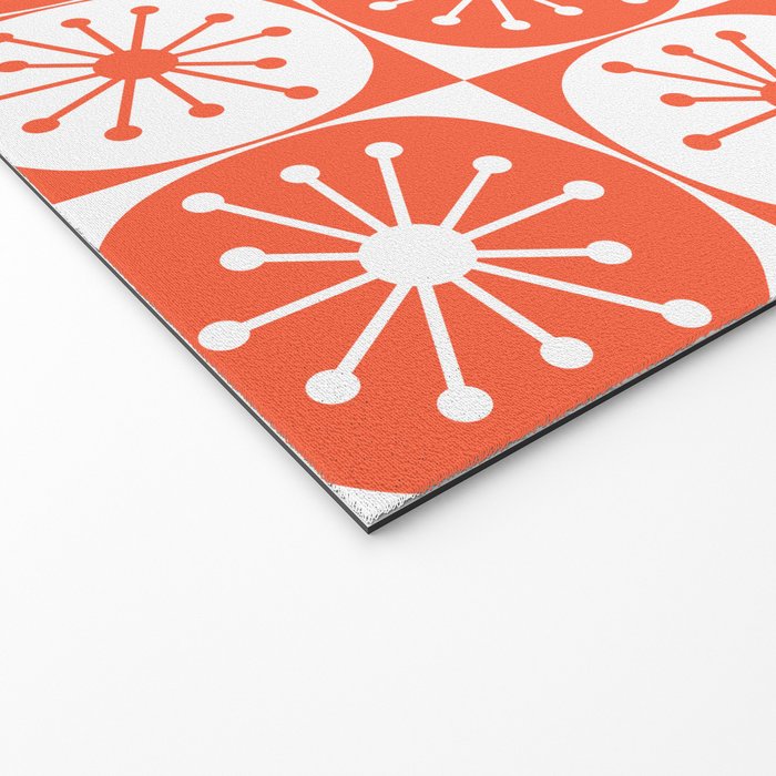 Mid Century Modern Atomic Dots Retro Orange Checkered Pattern Welcome Mat Gallery Image 2