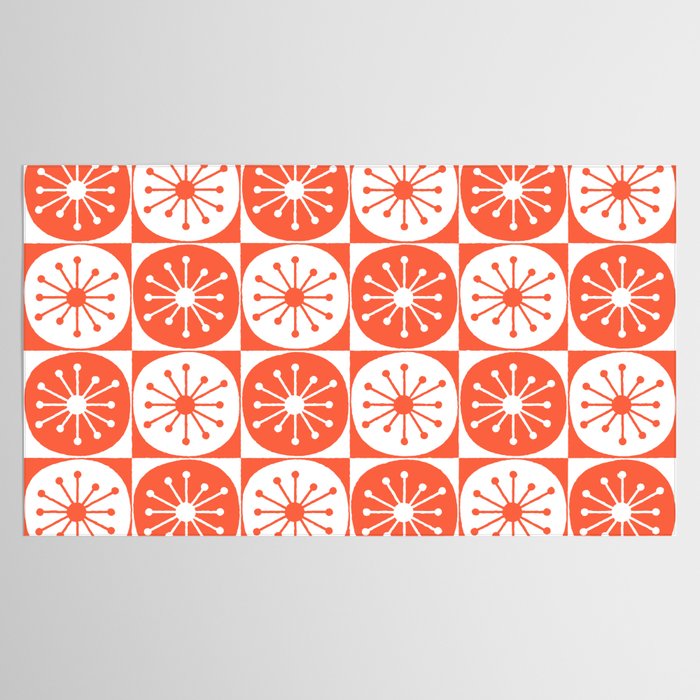 Mid Century Modern Atomic Dots Retro Orange Checkered Pattern Tablecloth Gallery Image 2