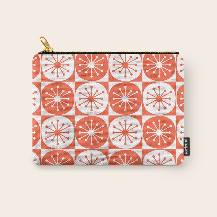 Mid Century Modern Atomic Dots Retro Orange Checkered Pattern Carry All Pouch Gallery Image 1