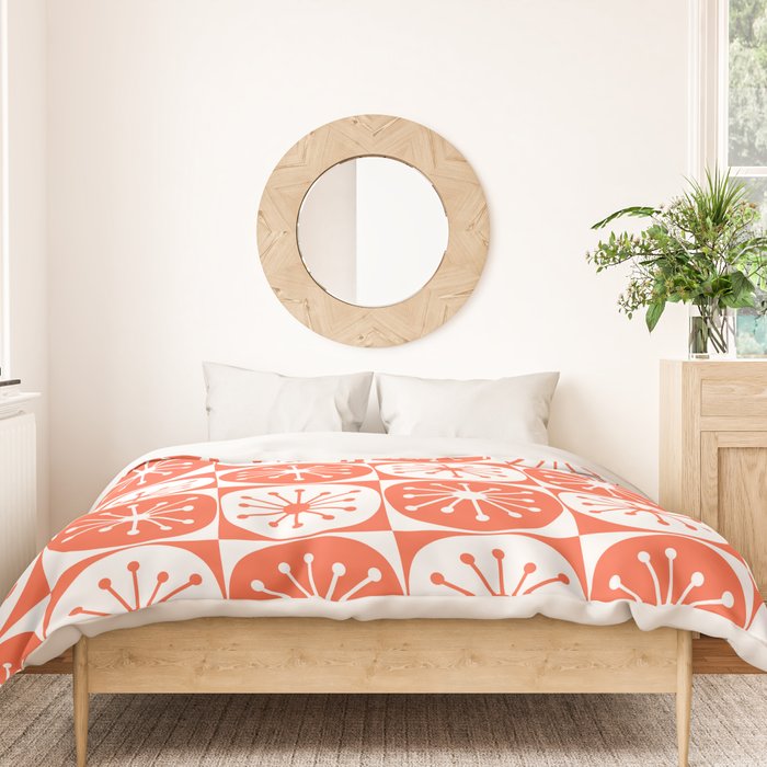 Mid Century Modern Atomic Dots Retro Orange Checkered Pattern Duvet Cover Gallery Image 3