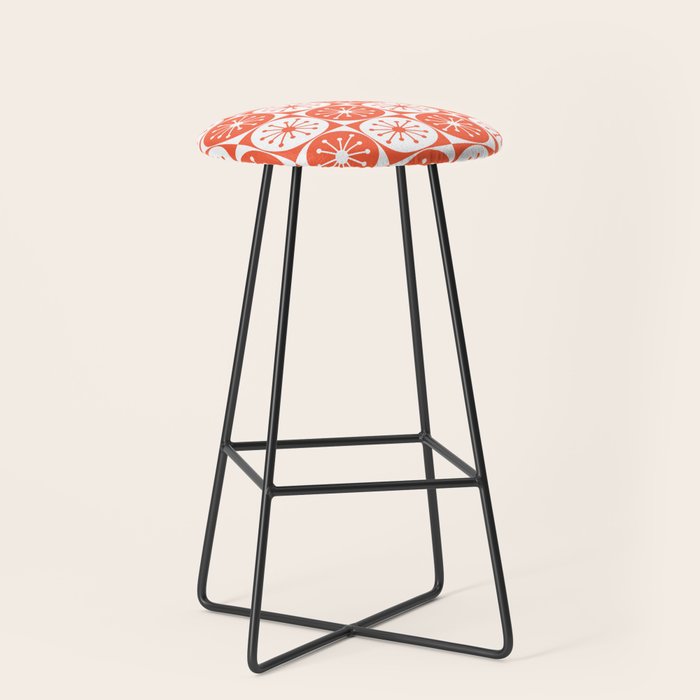 Mid Century Modern Atomic Dots Retro Orange Checkered Pattern Stool Gallery Image 1