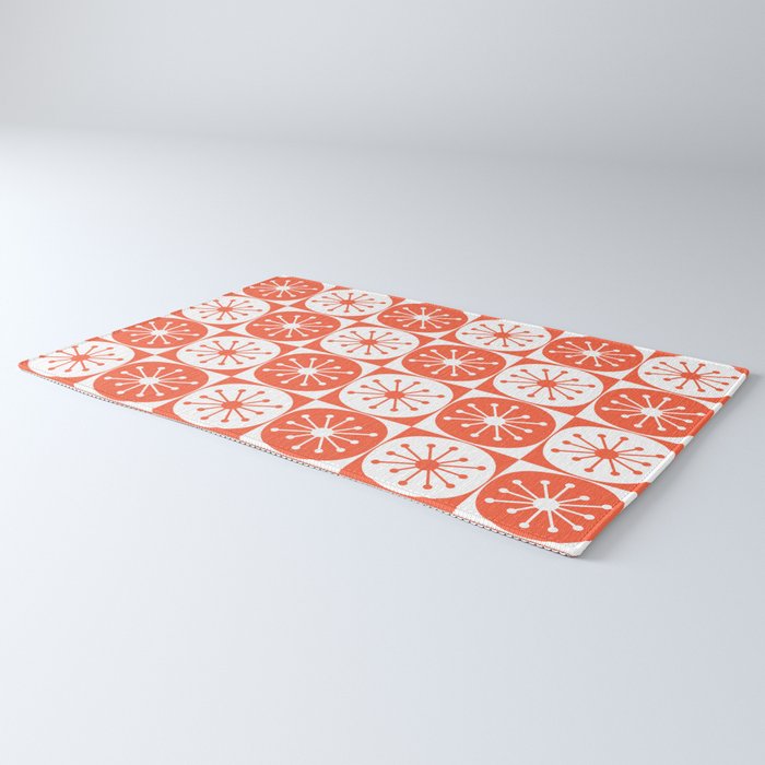 Mid Century Modern Atomic Dots Retro Orange Checkered Pattern Rug Gallery Image 3