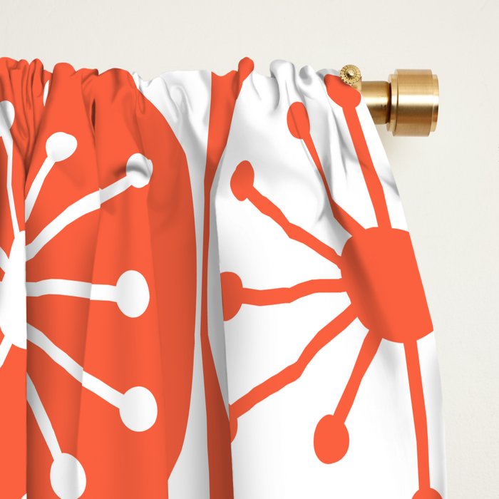 Mid Century Modern Atomic Dots Retro Orange Checkered Pattern Window Curtain Gallery Image 2