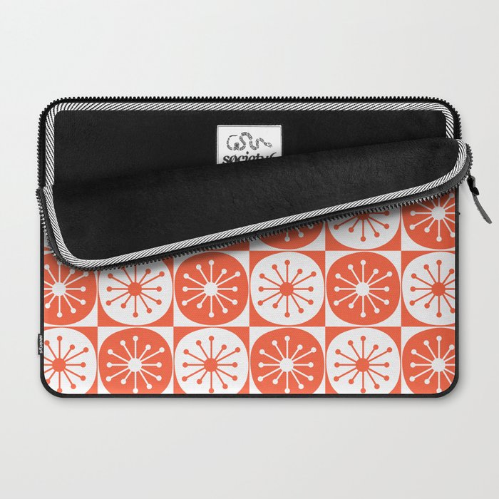 Mid Century Modern Atomic Dots Retro Orange Checkered Pattern Laptop Sleeve Gallery Image 2