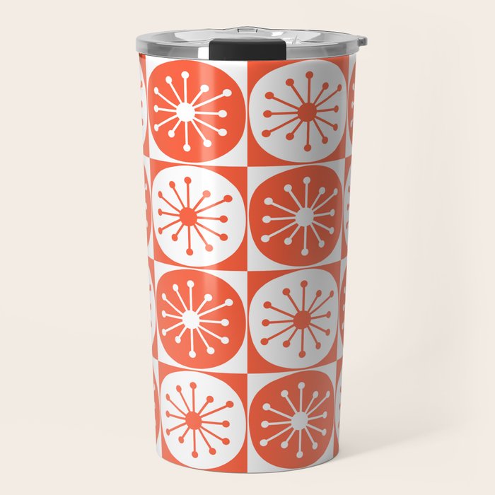Mid Century Modern Atomic Dots Retro Orange Checkered Pattern Travel Mug Gallery Image 1