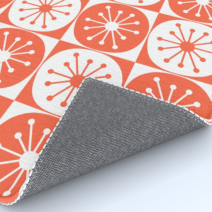 Mid Century Modern Atomic Dots Retro Orange Checkered Pattern Rug Gallery Image 4